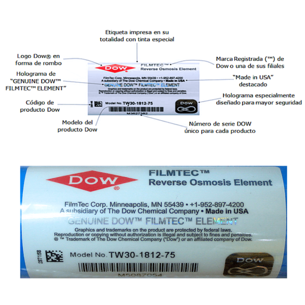 Membrana para Sistema de Ósmosis Inversa Filmtec Modelos TW30-1812-50(75)(100) - Imagen 3